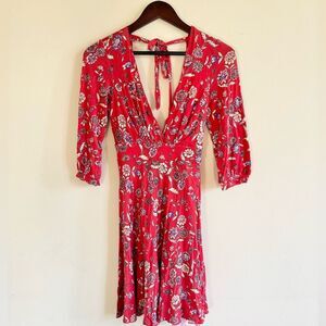 Free People Red Floral Wrap Dress S